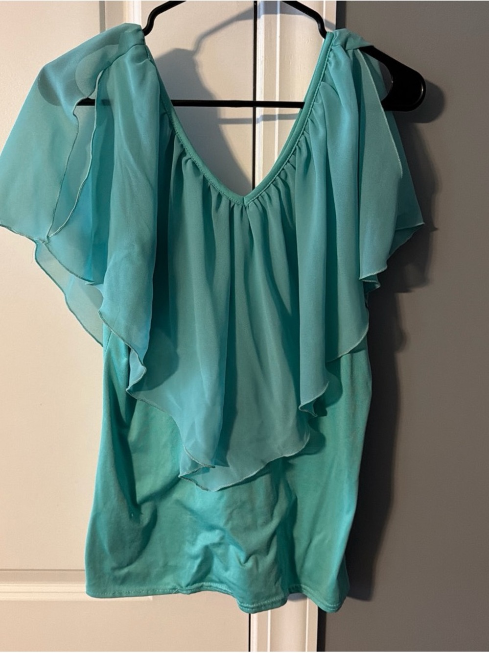 Lightweight Aqua Ruffle Sleeve Women's Top